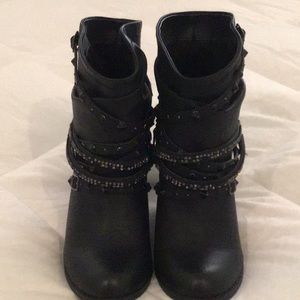 Embellished buckle booties